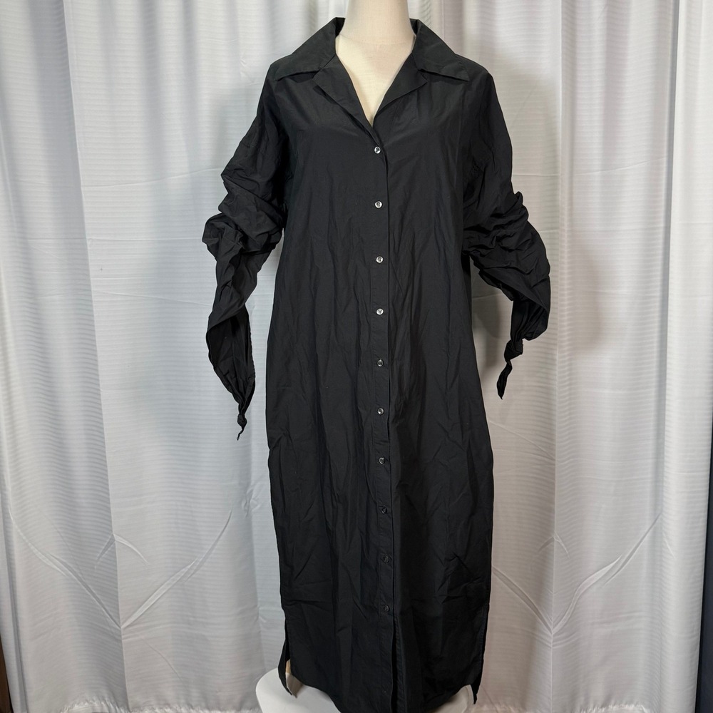 Chalayan Black Oversized Shirt Dress Size M Made in Japan Ruched Minimalist